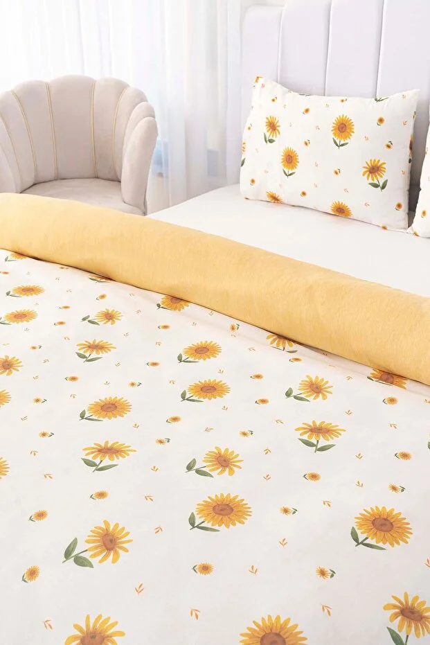 Ayçiçeği Pötikareli Çift Kişilik Nevresim Takımı Pamuklu